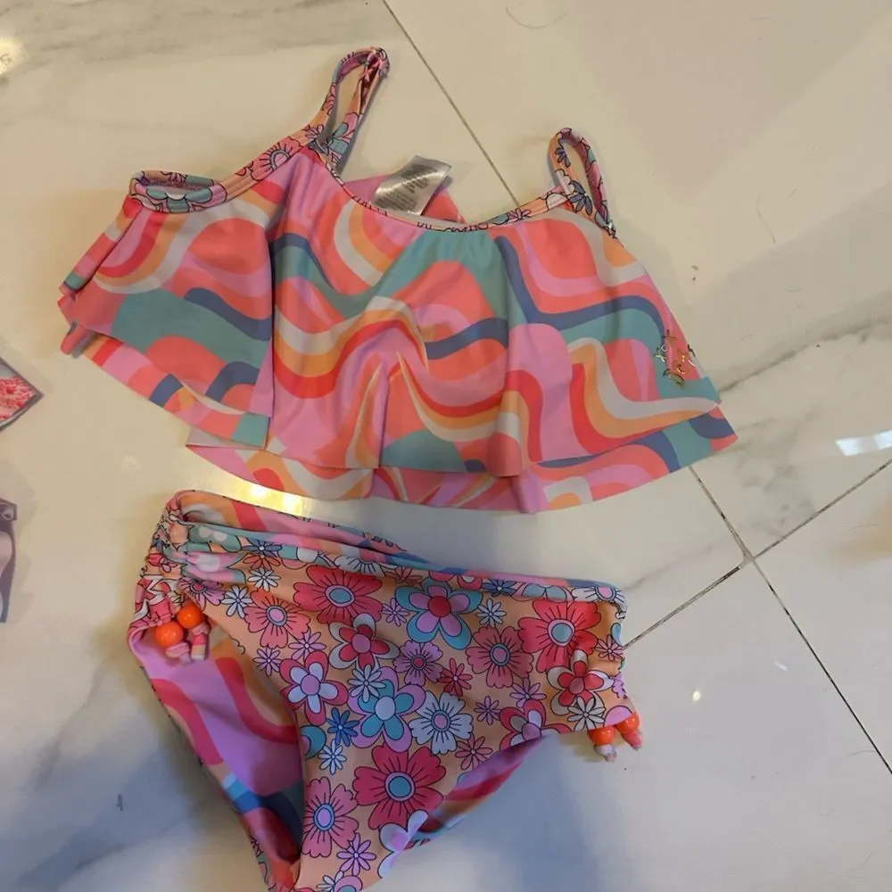 BUNDLE of 6 Betsey Johnson Kids Swim Bikinis - Pink, Yellow, Multicolor